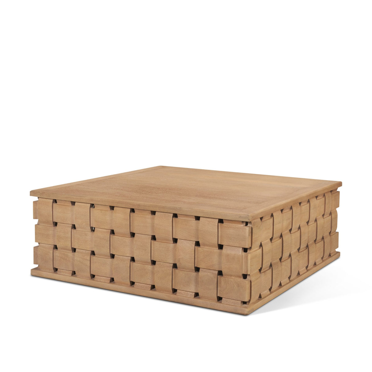 Trellyn 48" Light Brown Wood w/ Carved Woven Base Square Coffee Table from Mercana - Luna Furniture