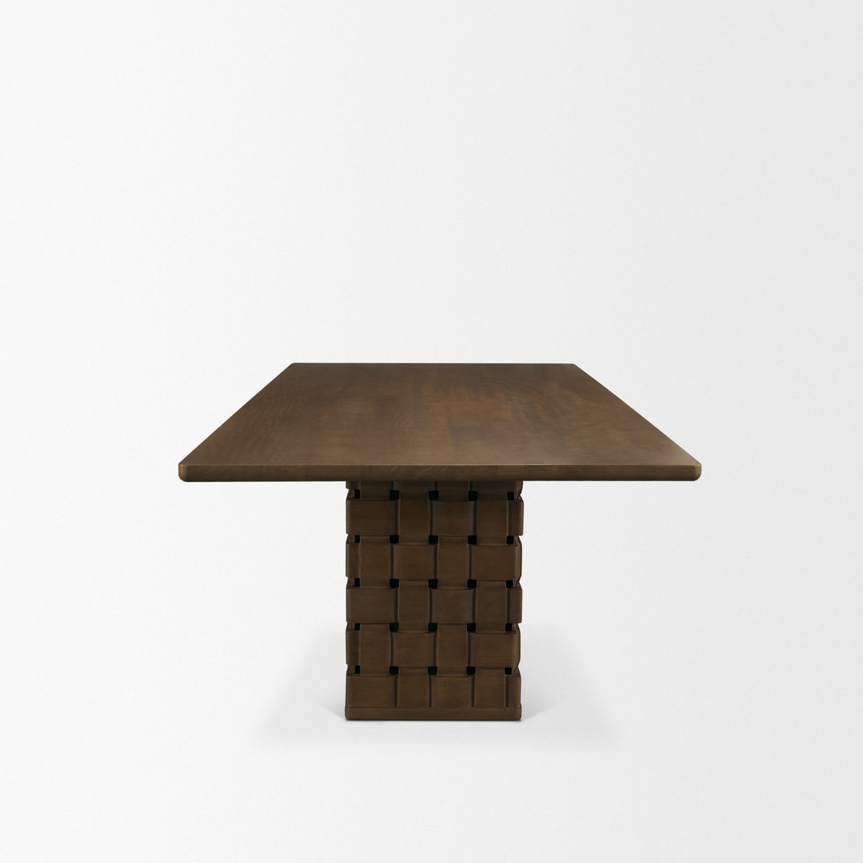 Trellyn 94" Dark Brown Solid Wood Carved Woven Base Rectangular Dining Table from Mercana - Luna Furniture