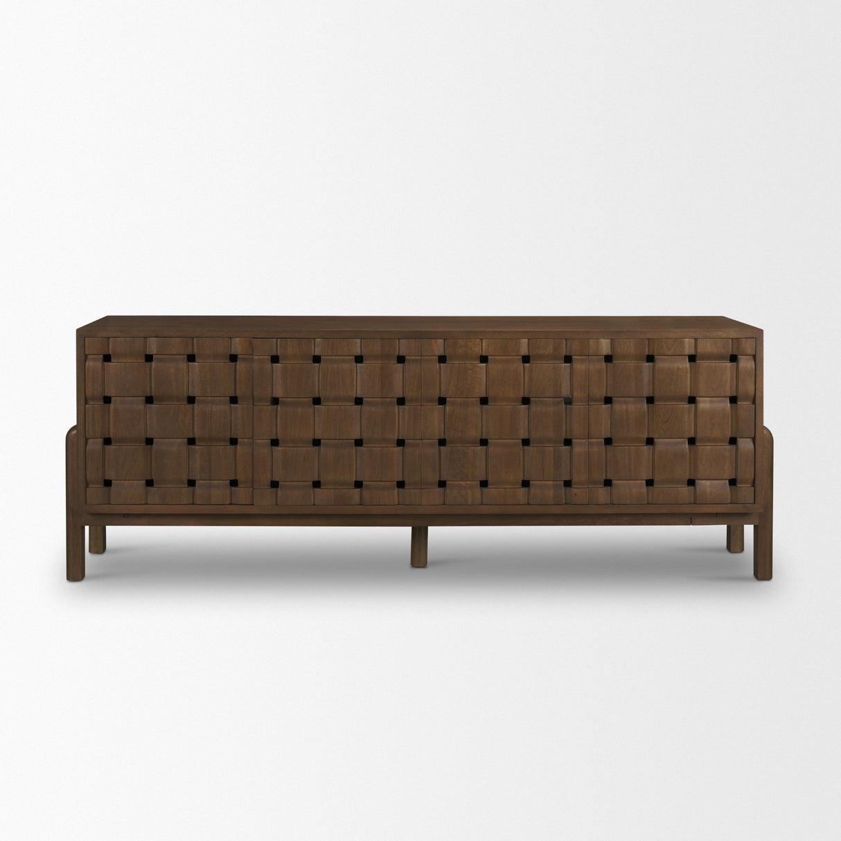 Trellyn Dark Brown Solid Wood 4-Door w/ Carved Woven Doors Closed Sideboard from Mercana - Luna Furniture