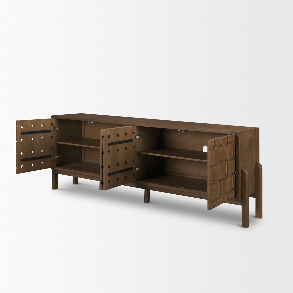 Trellyn Dark Brown Solid Wood 4-Door w/ Carved Woven Doors Closed Sideboard from Mercana - Luna Furniture