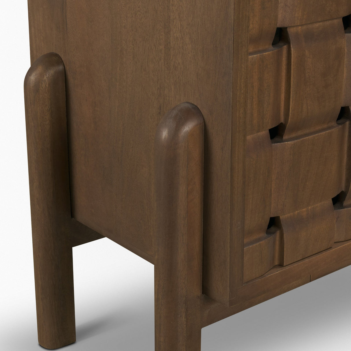 Trellyn Dark Brown Solid Wood 4-Door w/ Carved Woven Doors Closed Sideboard from Mercana - Luna Furniture