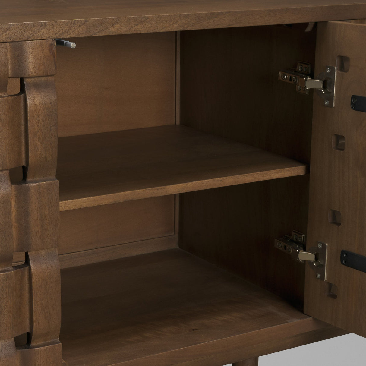 Trellyn Dark Brown Solid Wood 4-Door w/ Carved Woven Doors Closed Sideboard from Mercana - Luna Furniture