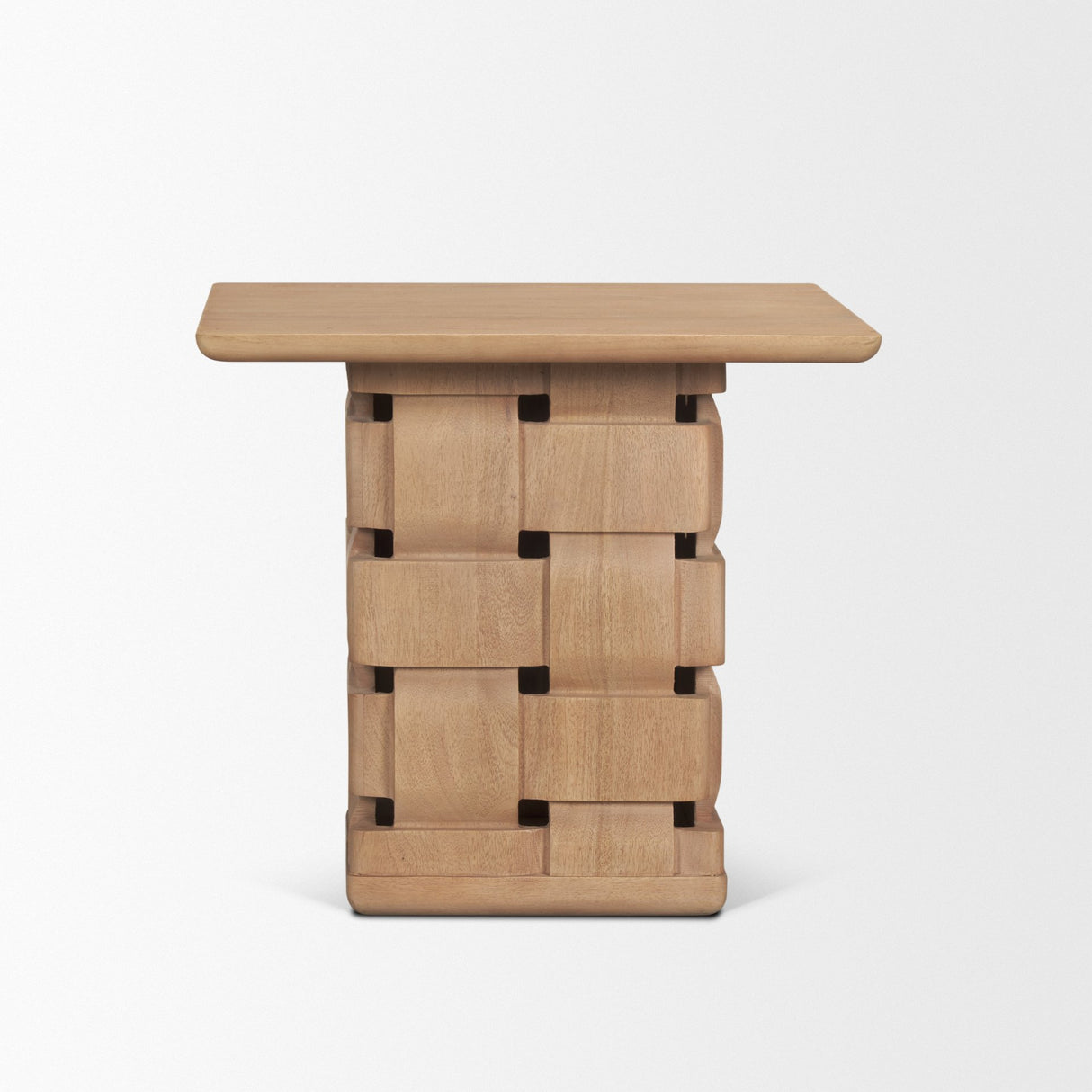 Trellyn Light Brown Wood w/ Carved Woven Base Square Accent Table from Mercana - Luna Furniture