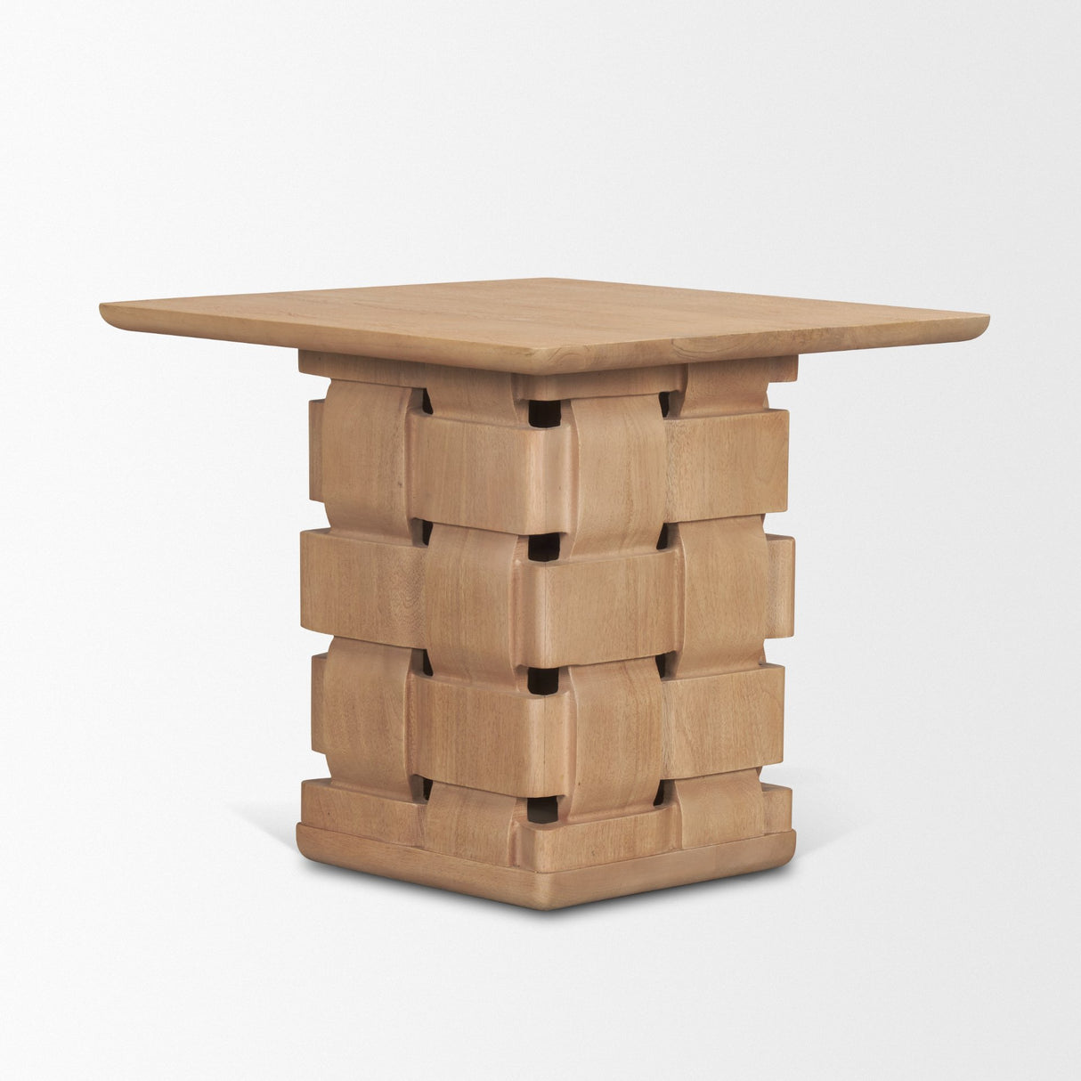 Trellyn Light Brown Wood w/ Carved Woven Base Square Accent Table from Mercana - Luna Furniture