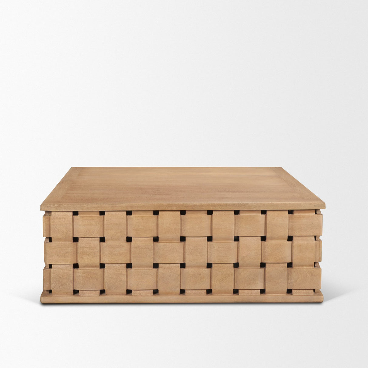 Trellyn 48" Light Brown Wood w/ Carved Woven Base Square Coffee Table from Mercana - Luna Furniture