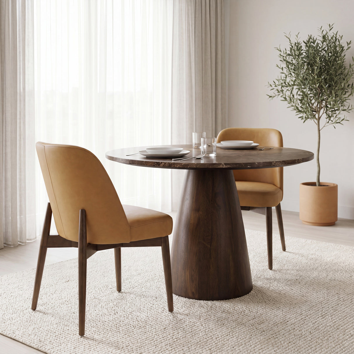 Abbie Slope Curved Back Tan Leather Dining Side Chair, Set of 2 from Mercana - Luna Furniture