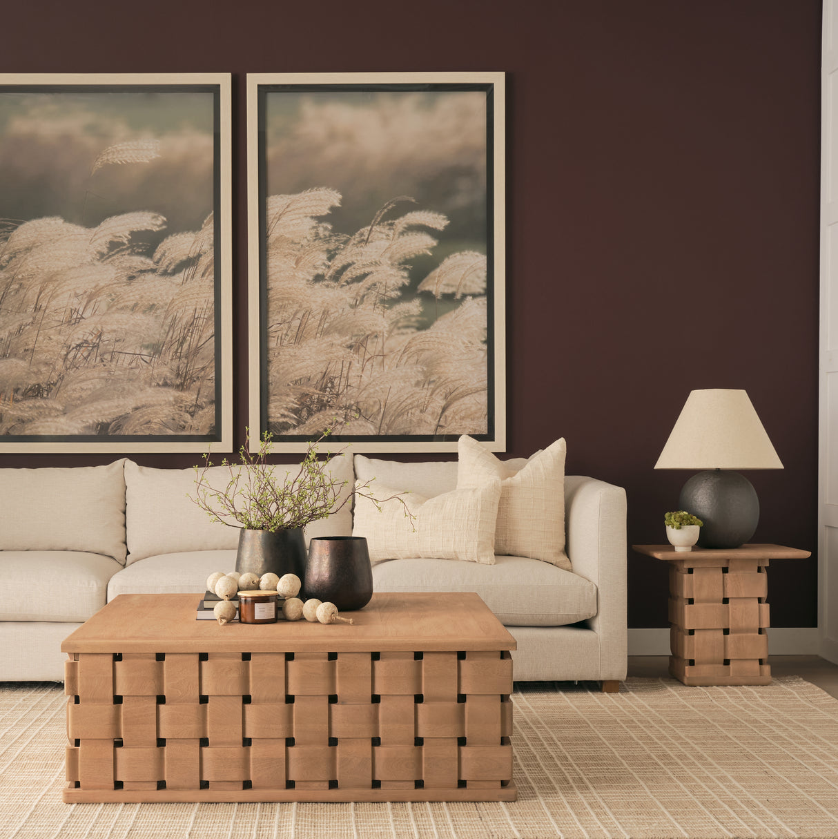 Trellyn Light Brown Wood w/ Carved Woven Base Square Accent Table from Mercana - Luna Furniture