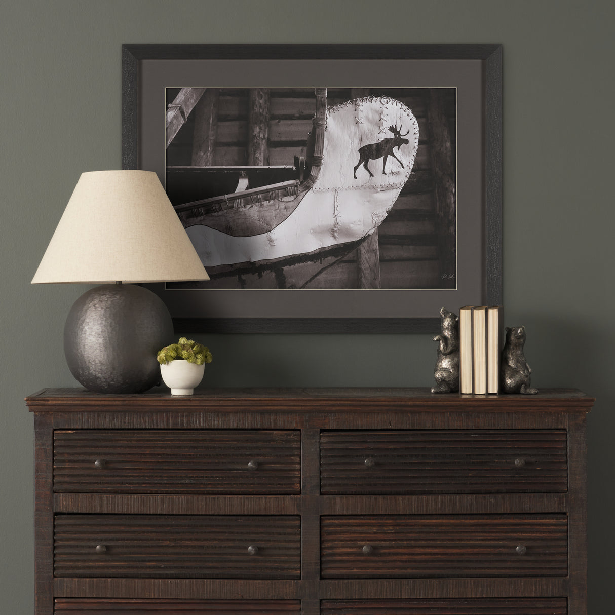 Moose Canoe by Deborah Revell Framed Art Print Matted under Glass from Mercana - Luna Furniture