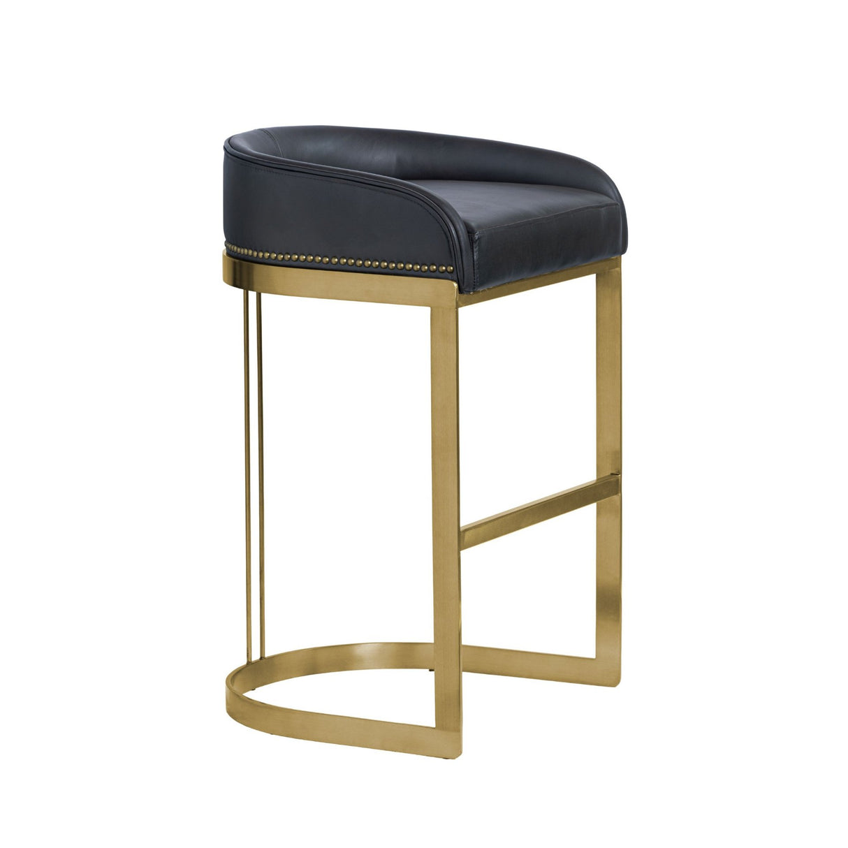 Hollyfield II Black LeatherSeat Gold Metal Base Bar Stool from Mercana - Luna Furniture
