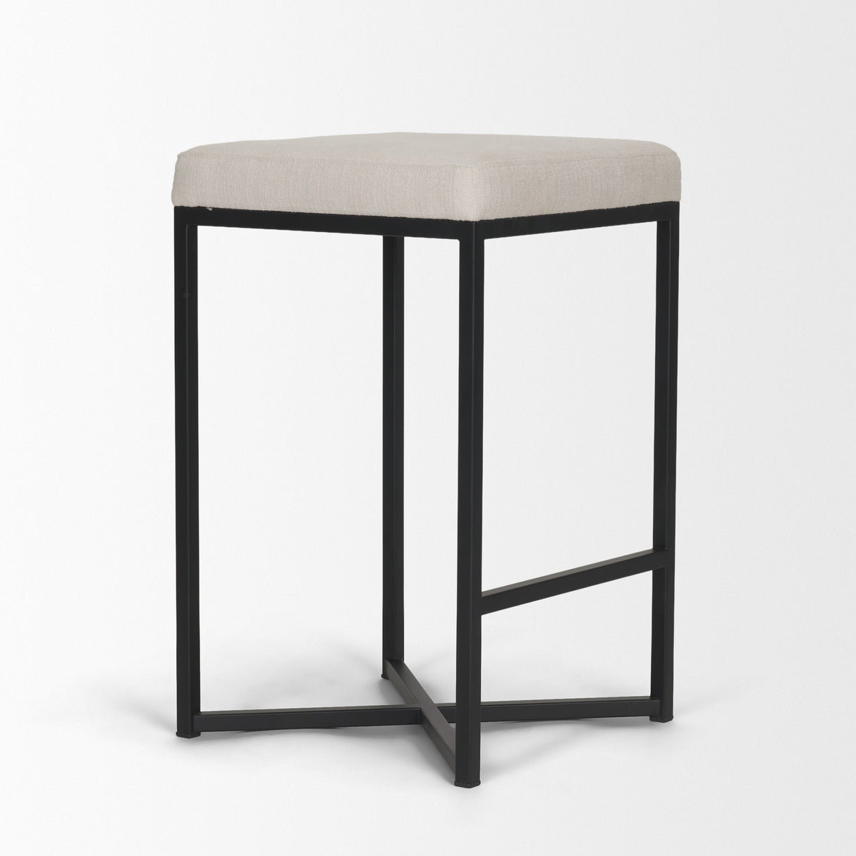 Frodo 26.5H Seat Height White Fabric Seat Black Metal Base Stool from Mercana - Luna Furniture