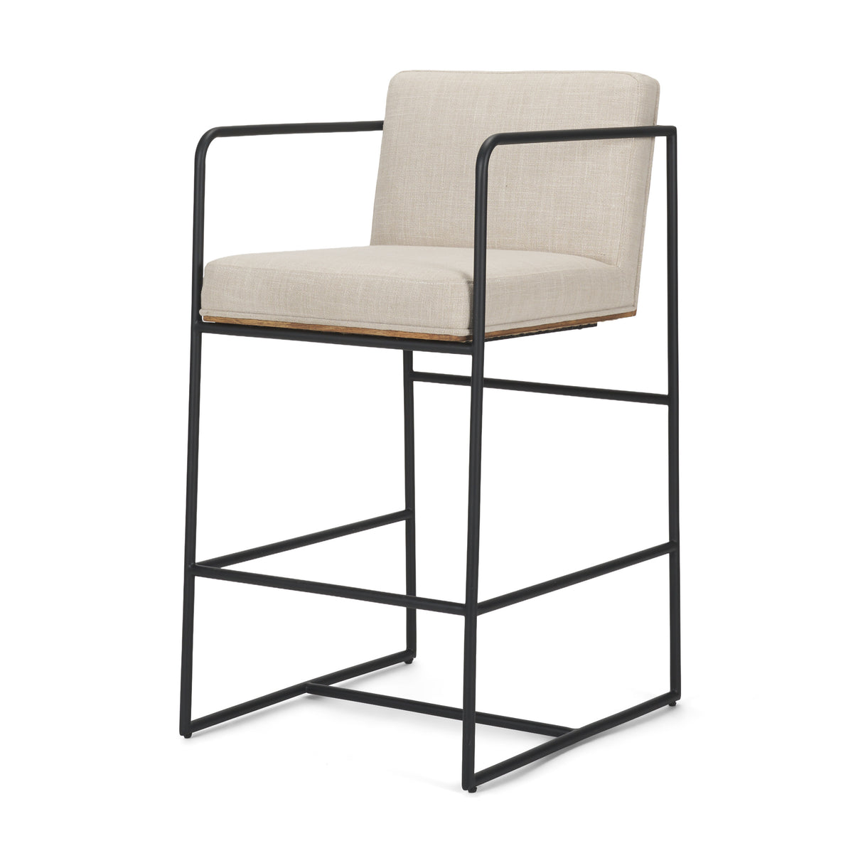 Stamford 36.5" Light Beige Upholstered Seat w/ Wood Back, Metal Frame Counter Stool from Mercana - Luna Furniture