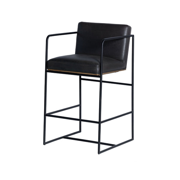 Stamford 36" Total Height Black Leather Seat w/ Wood Back Metal Counter Stool
