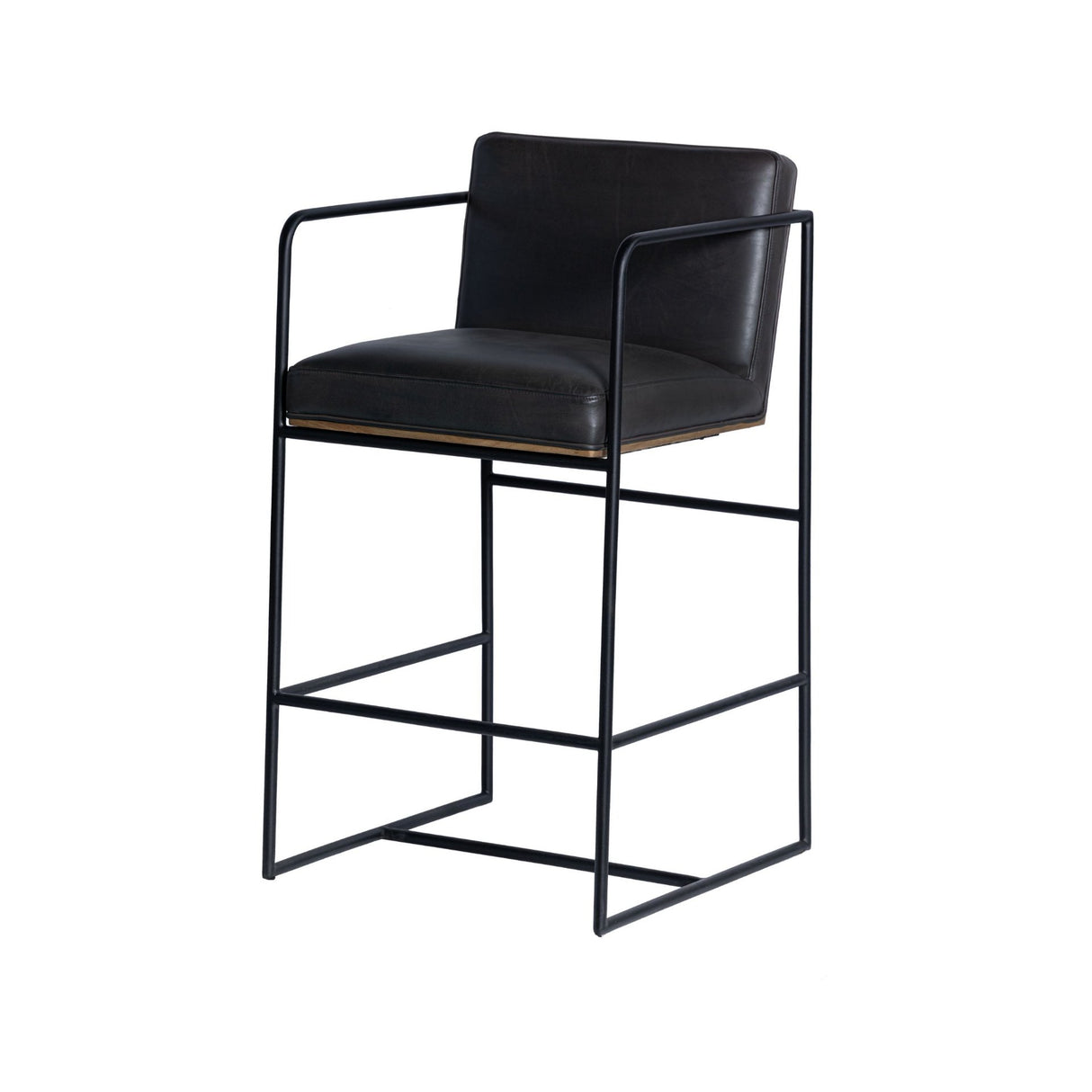 Stamford 36" Total Height Black Leather Seat w/ Wood Back Metal Counter Stool from Mercana - Luna Furniture