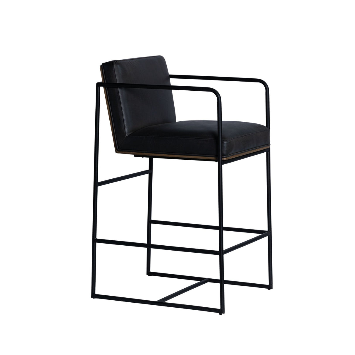 Stamford 36" Total Height Black Leather Seat w/ Wood Back Metal Counter Stool from Mercana - Luna Furniture