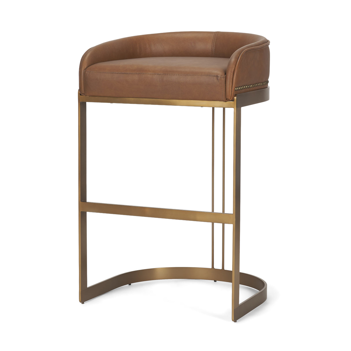 Hollyfield II Brown Leather Seat Gold Metal Base Bar Stool from Mercana - Luna Furniture