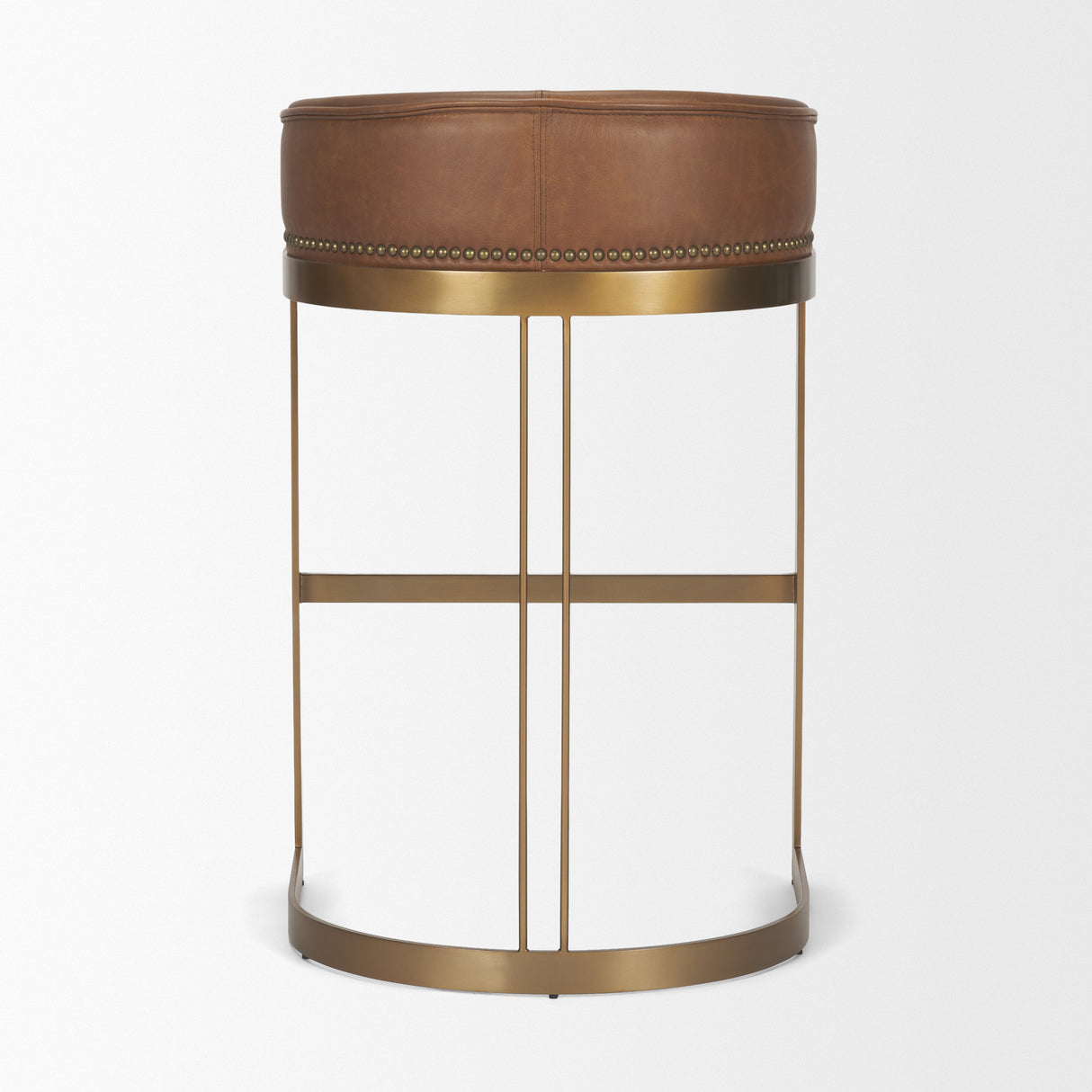 Hollyfield II Brown Leather Seat Gold Metal Base Bar Stool from Mercana - Luna Furniture