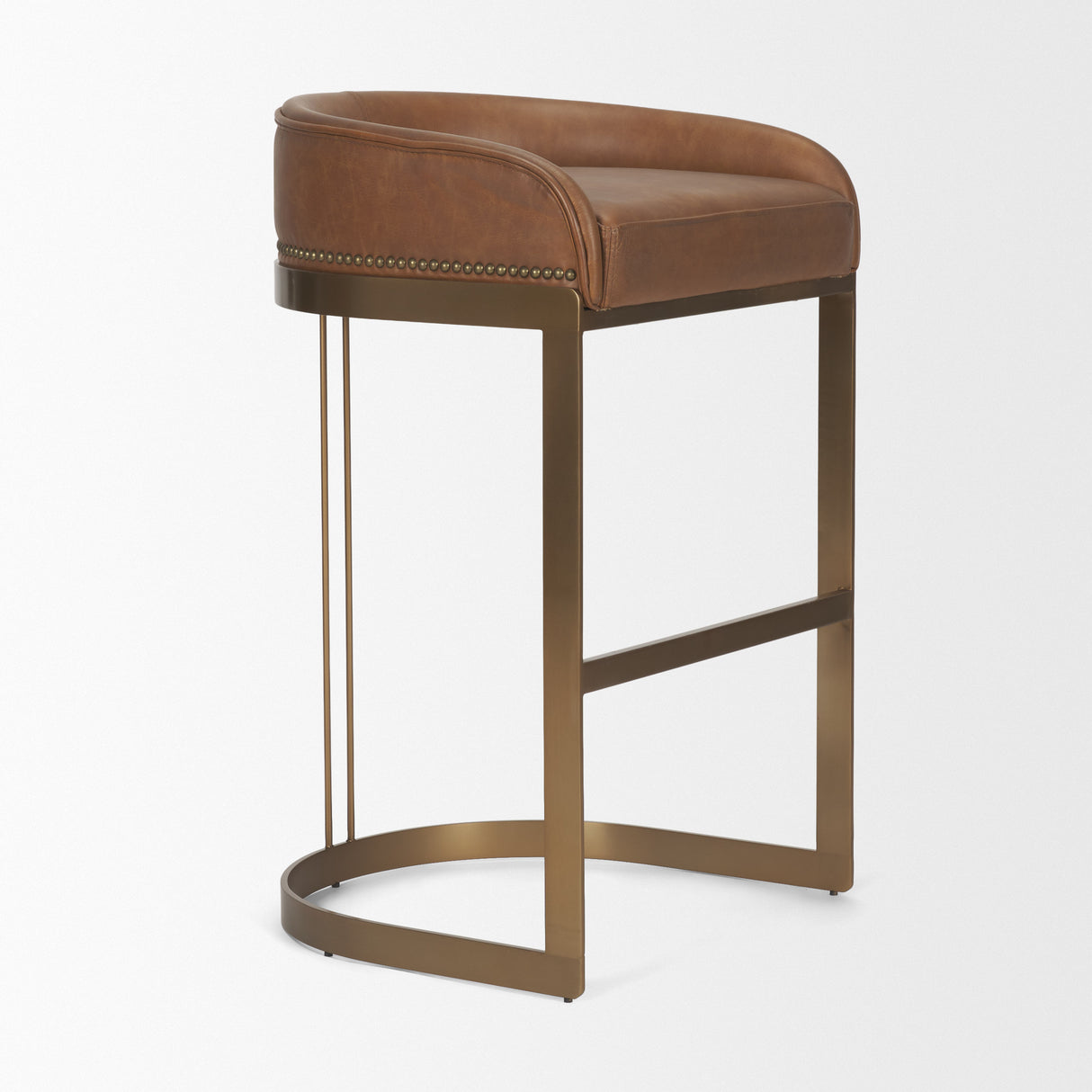 Hollyfield II Brown Leather Seat Gold Metal Base Bar Stool from Mercana - Luna Furniture