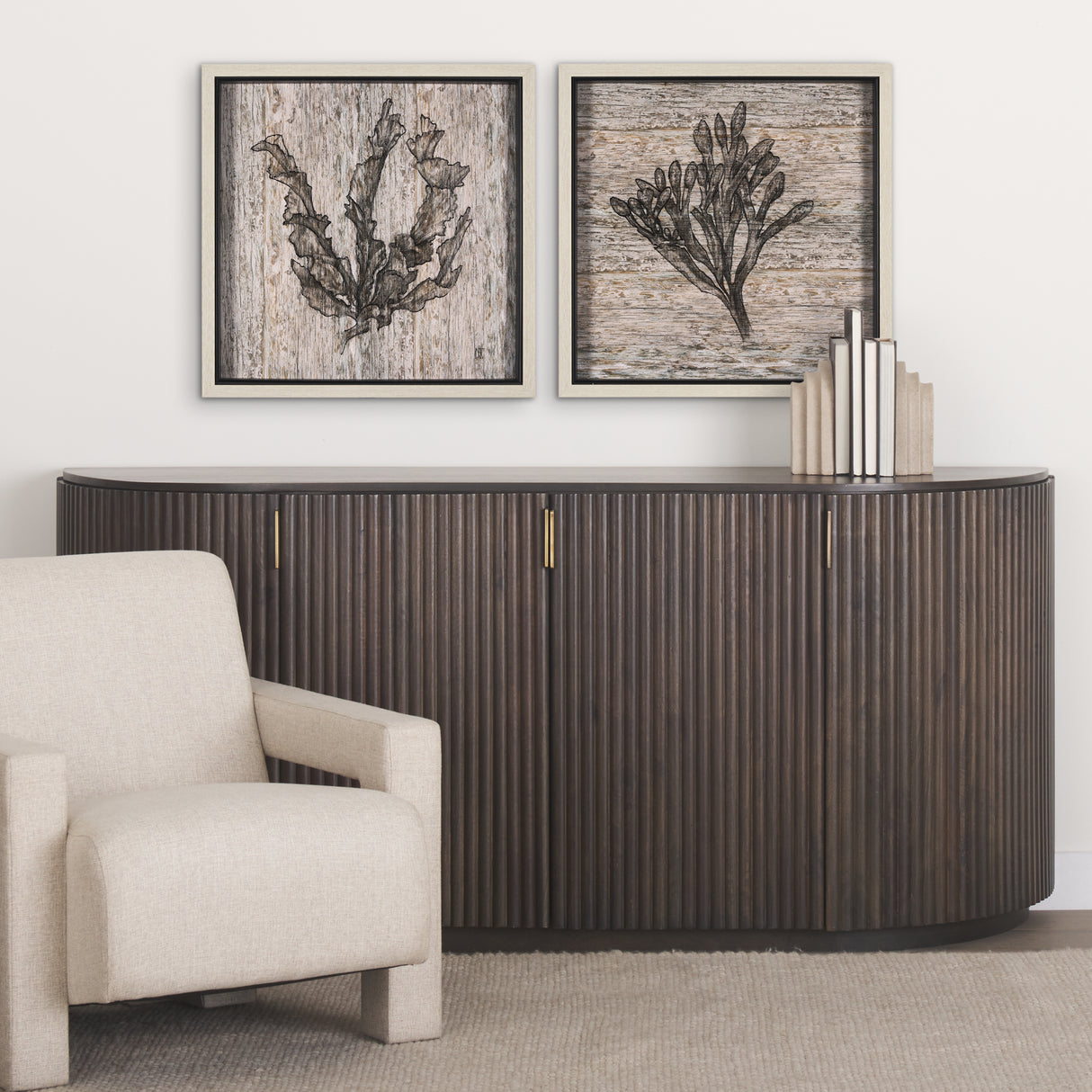 Wood Grain Sea Plant I by Mercana Studio a Hand Embellished Textured Framed Art Print from Mercana - Luna Furniture