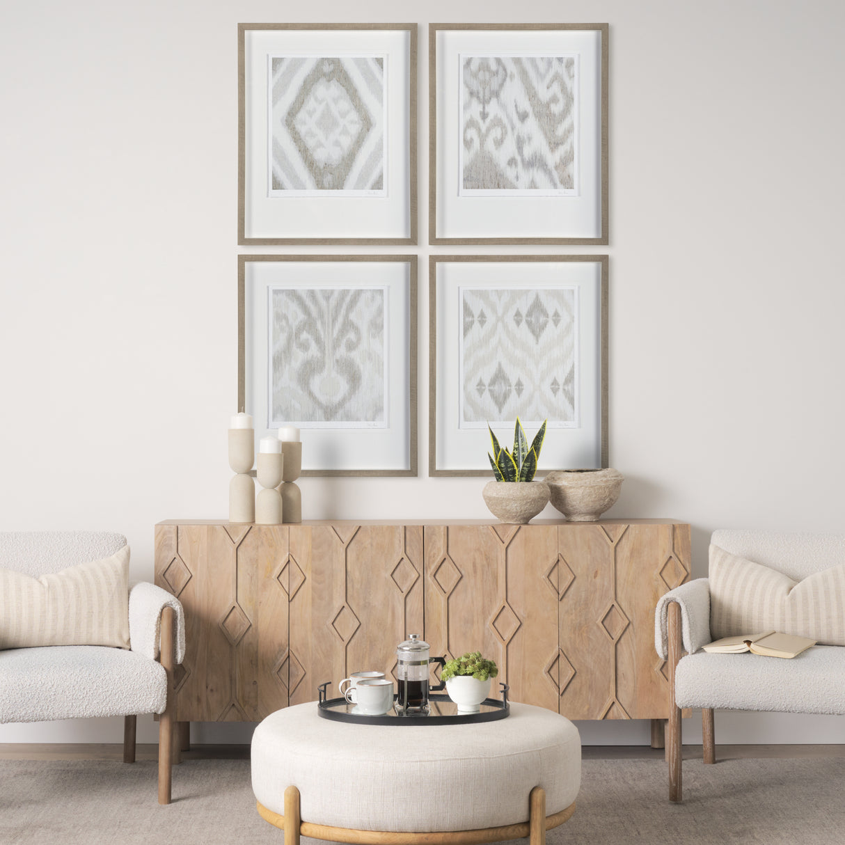 Ikat Patterns III by Silvia Krause a Hand Embellished Textured Framed Art Print Matted under Glass from Mercana - Luna Furniture