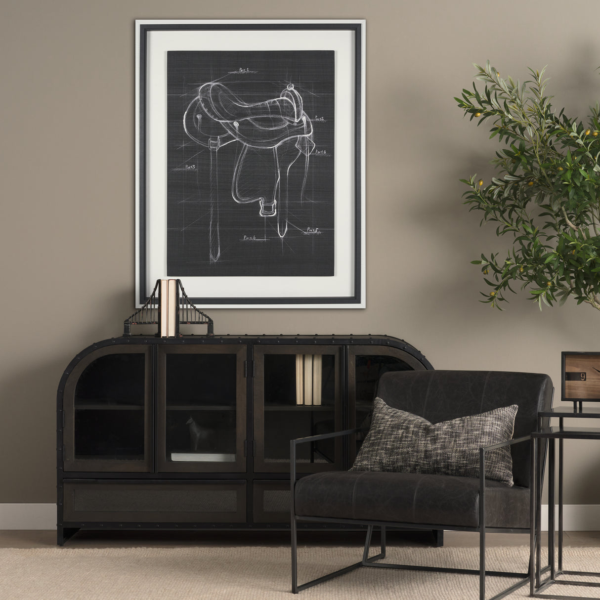 Horse Seat Black II by Mercana Studio a Hand Embellished Textured Framed Art Print from Mercana - Luna Furniture