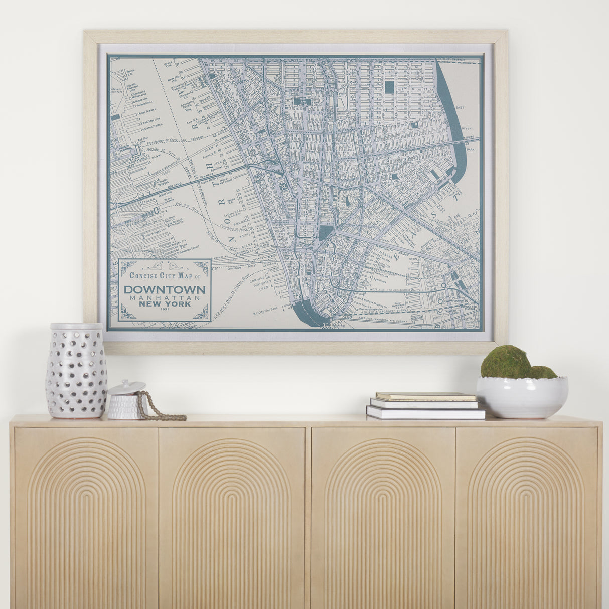 Manhattan Map II by Mercana Studio a Hand Embellished Textured Framed Art Print Matted under Glass from Mercana - Luna Furniture