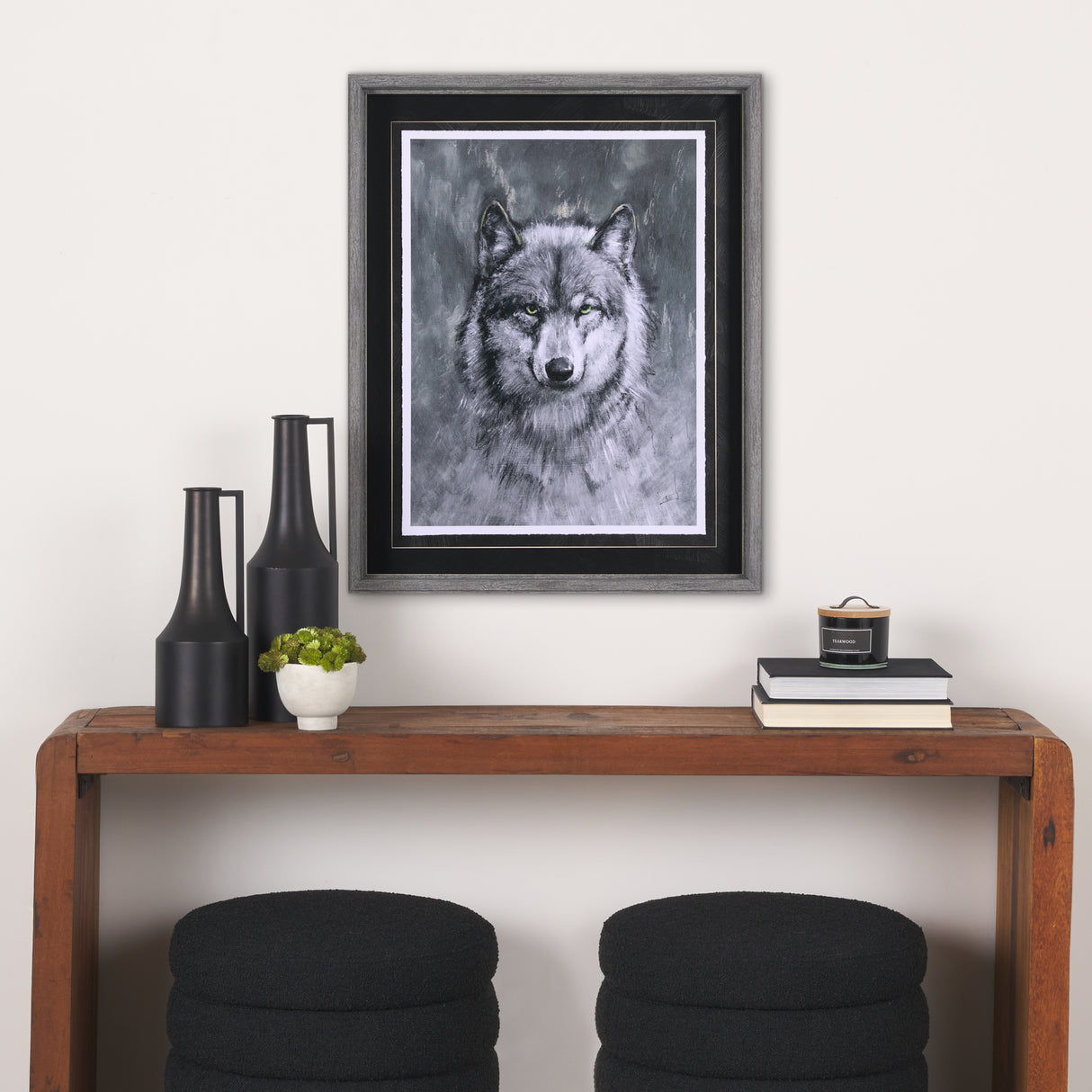 Animal Portrait II (Wolf) by Mercana Studio Hand Embellished Framed Art Print Matted under Glass from Mercana - Luna Furniture