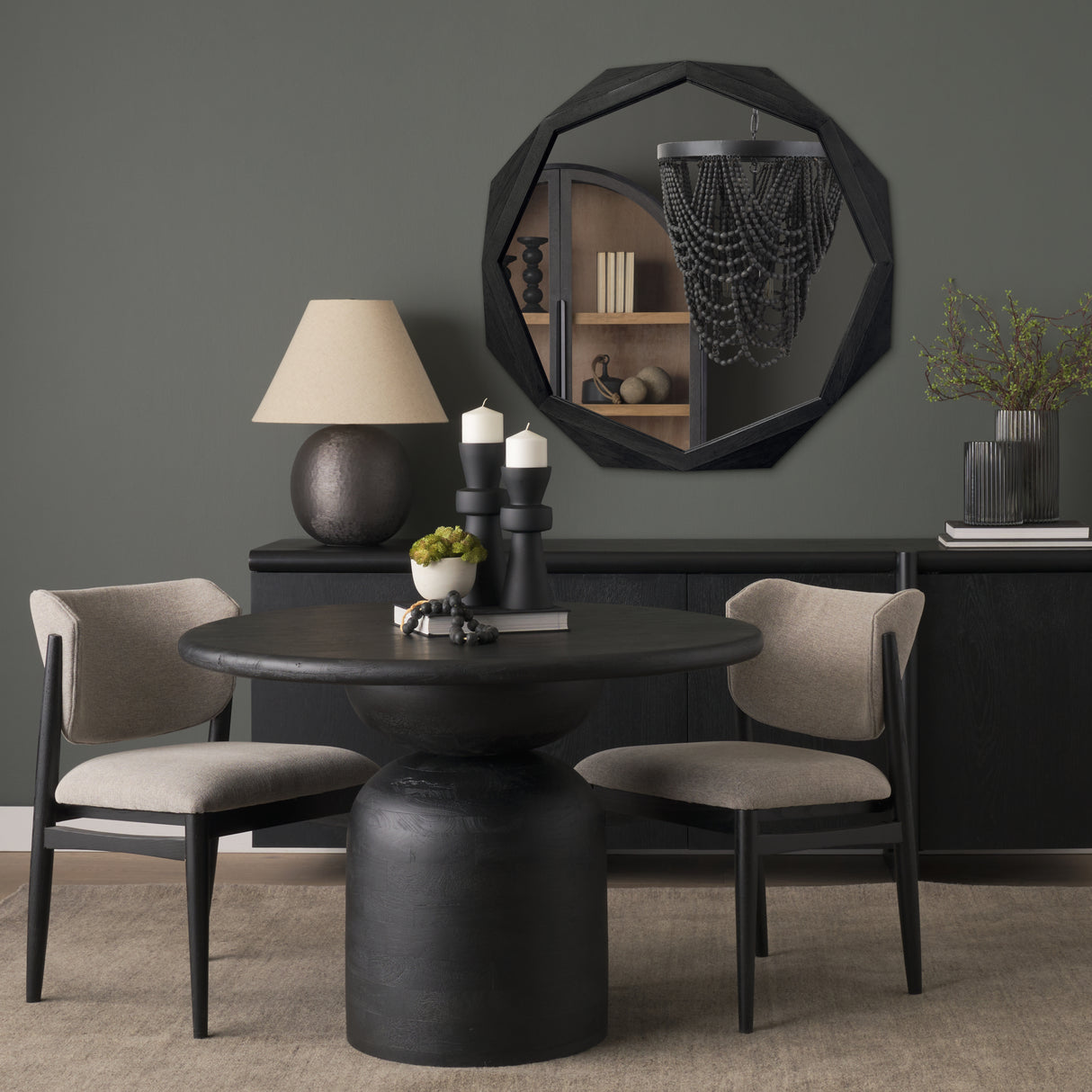 Aramis II 41L x 41H Octagon Black Wood Frame Wall Mirror from Mercana - Luna Furniture