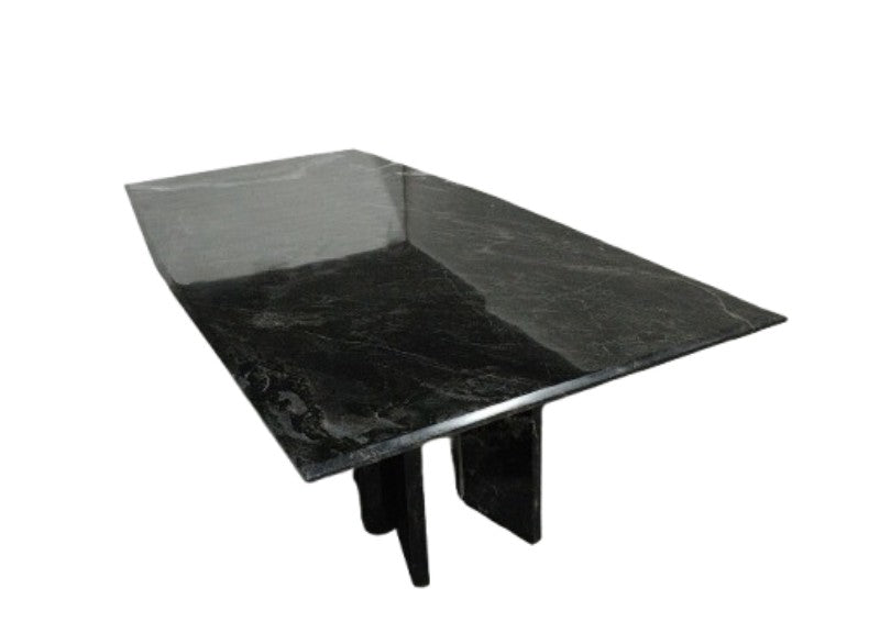 Rionne 94.5" Solid Black Marble Angled Rectangular Dining Table