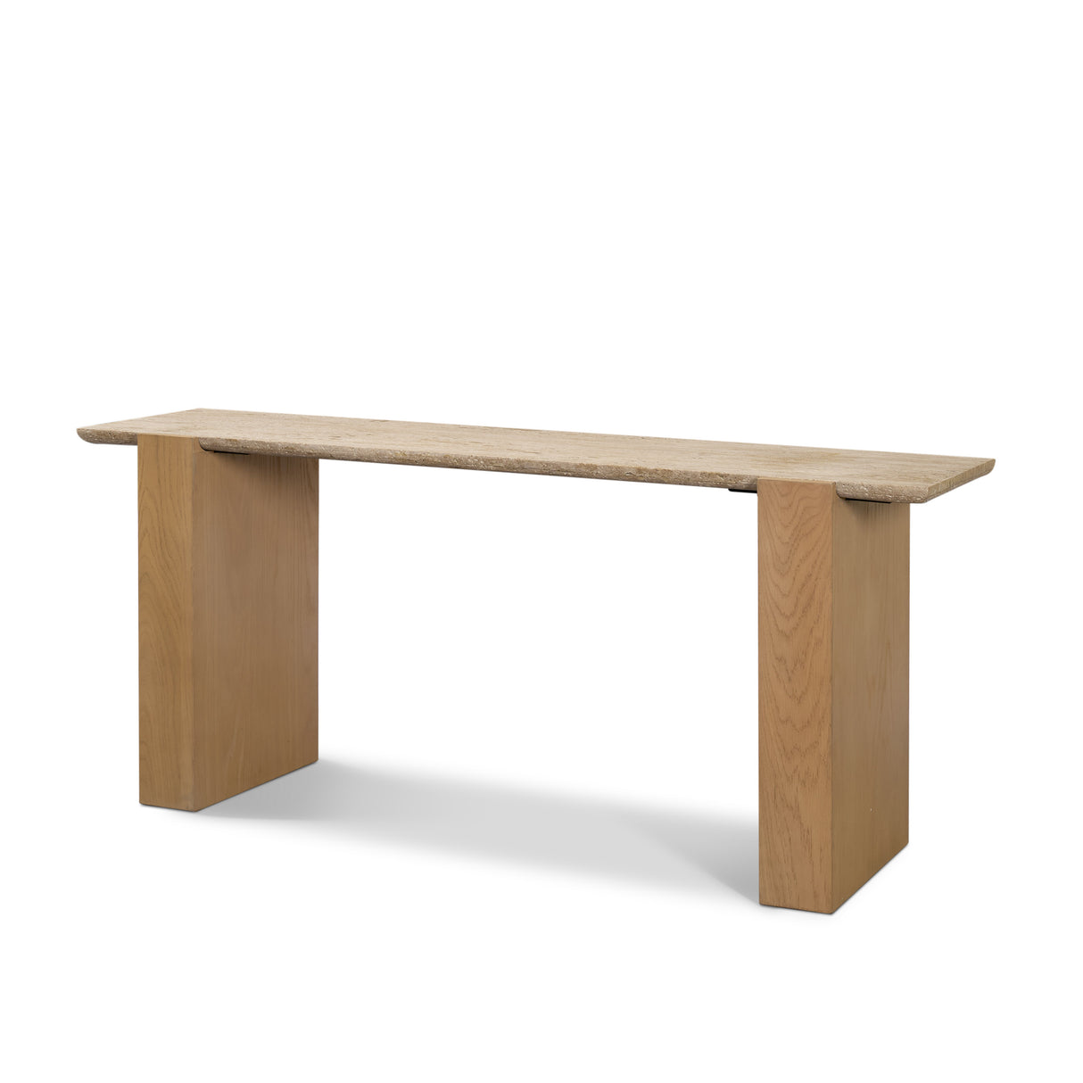 Milos Travertine Top w/ Light Brown Oak Wood Console Table from Mercana - Luna Furniture