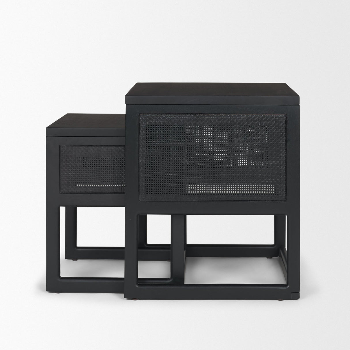 Grier Set of 2 Black Wood w/ Black Cane Nesting Accent Tables from Mercana - Luna Furniture