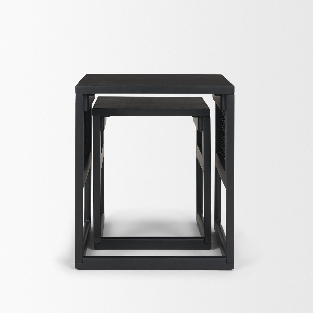 Grier Set of 2 Black Wood w/ Black Cane Nesting Accent Tables from Mercana - Luna Furniture