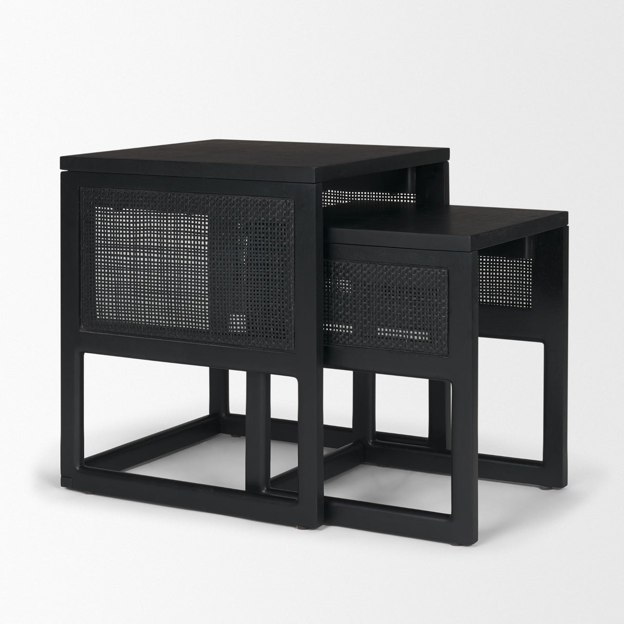 Grier Set of 2 Black Wood w/ Black Cane Nesting Accent Tables from Mercana - Luna Furniture