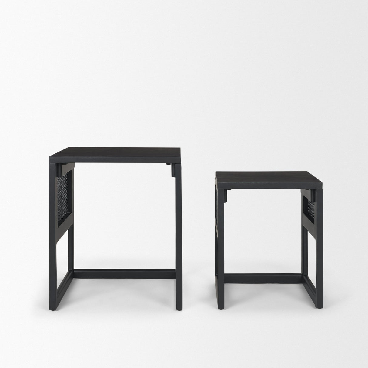 Grier Set of 2 Black Wood w/ Black Cane Nesting Accent Tables from Mercana - Luna Furniture