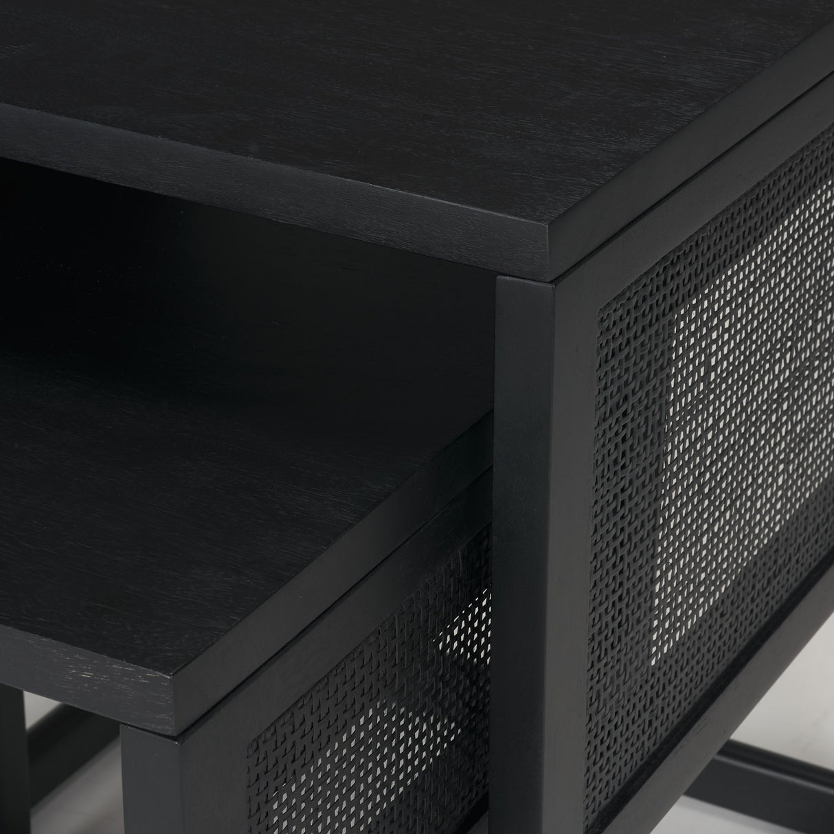Grier Set of 2 Black Wood w/ Black Cane Nesting Accent Tables from Mercana - Luna Furniture