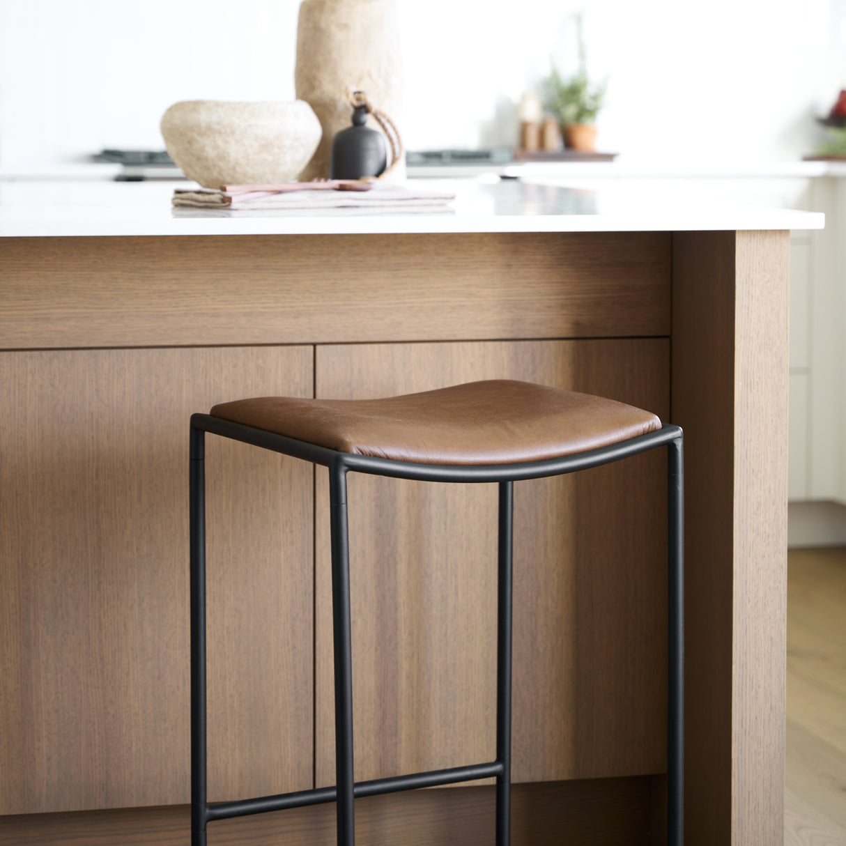 Taniel Brown Leather w/ Black Metal Counter Stool from Mercana - Luna Furniture
