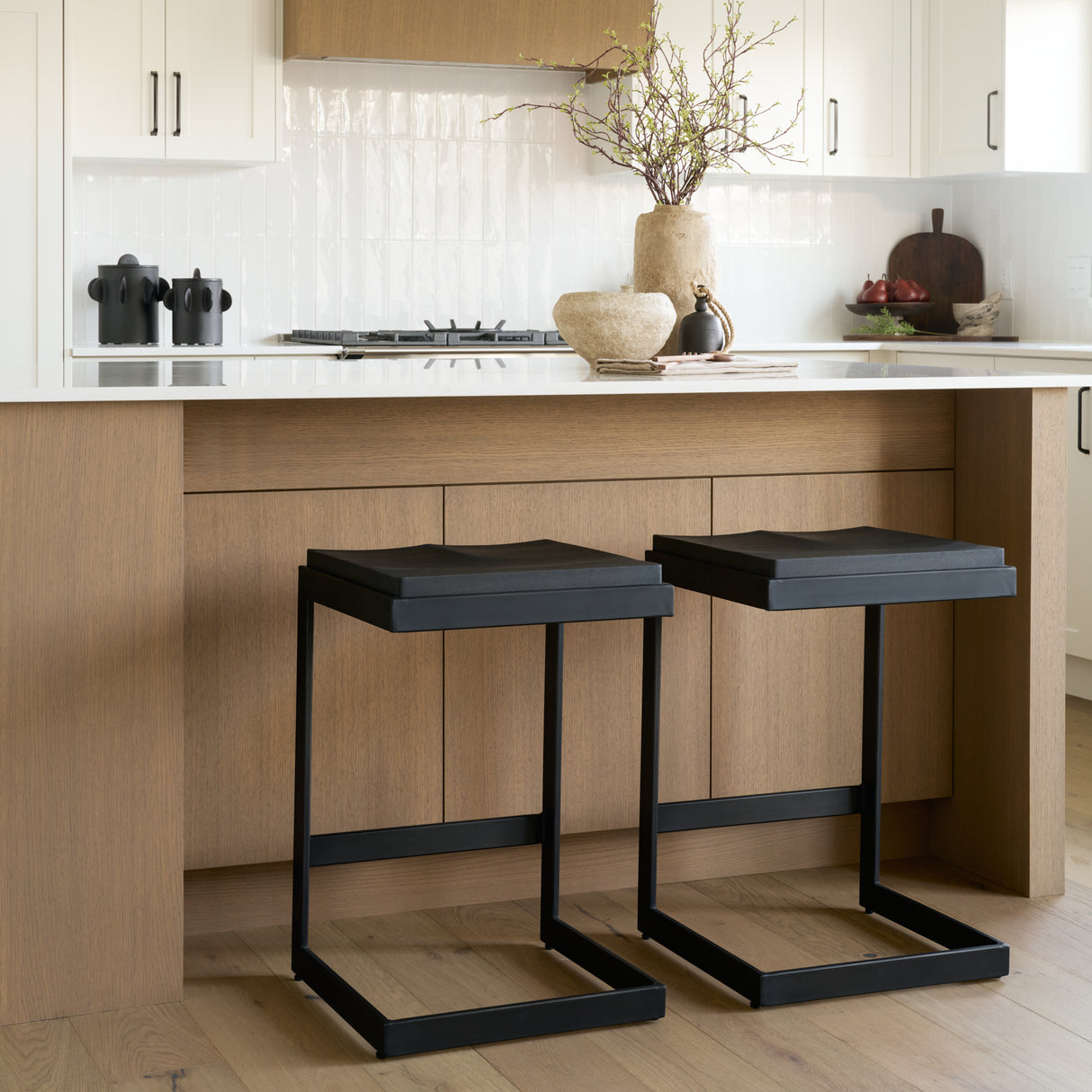 Kiran 17L x 17W x 26H Black Wood W/ Black Metal Base C-Shape Counter Stool from Mercana - Luna Furniture