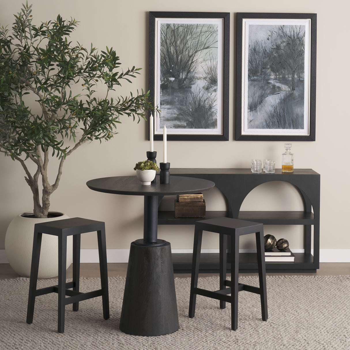 Colony Black-Brown Solid Wood Counter Stool from Mercana - Luna Furniture
