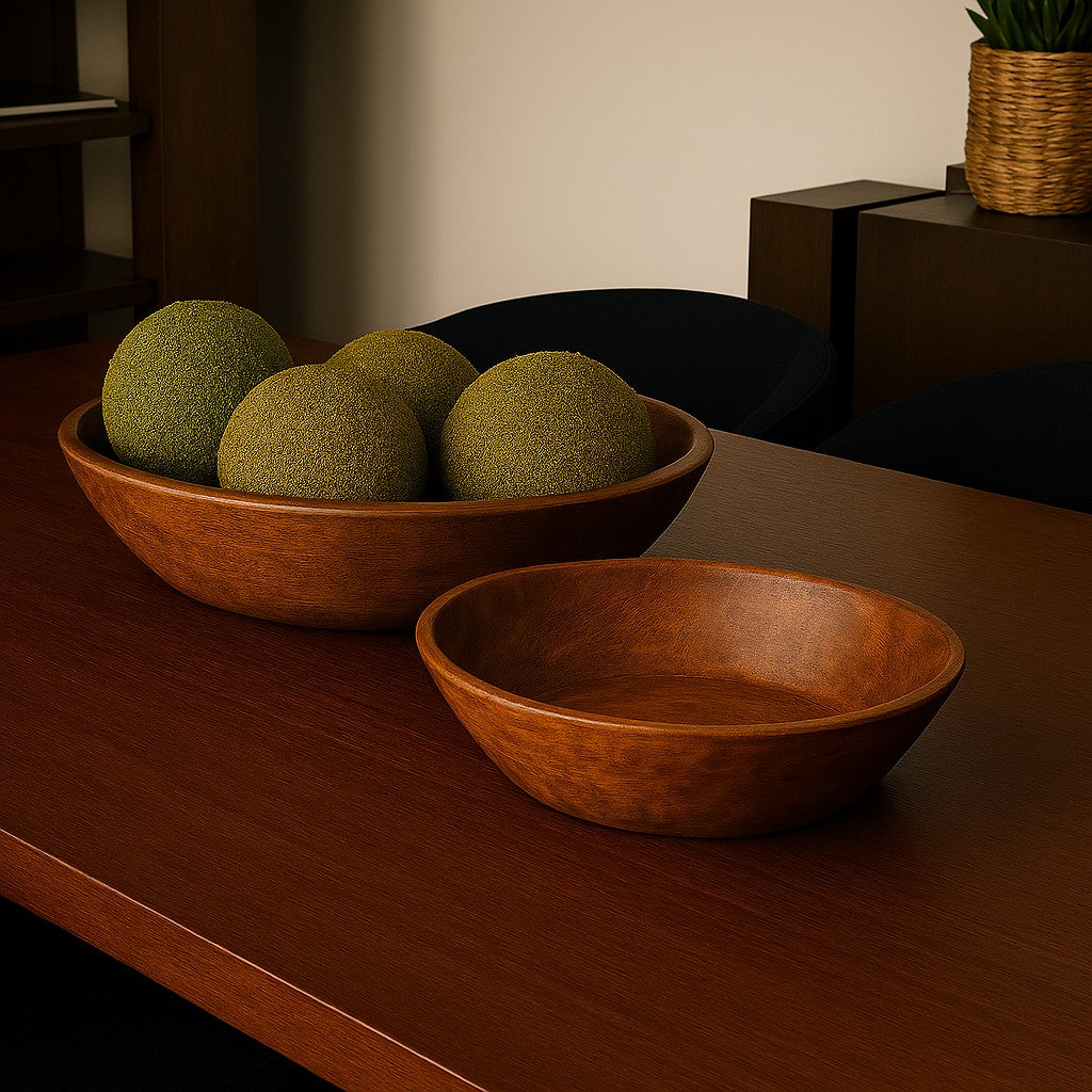Nikita Set of 2 Large Medium Brown Reclaimed Wood Bowls from Mercana - Luna Furniture