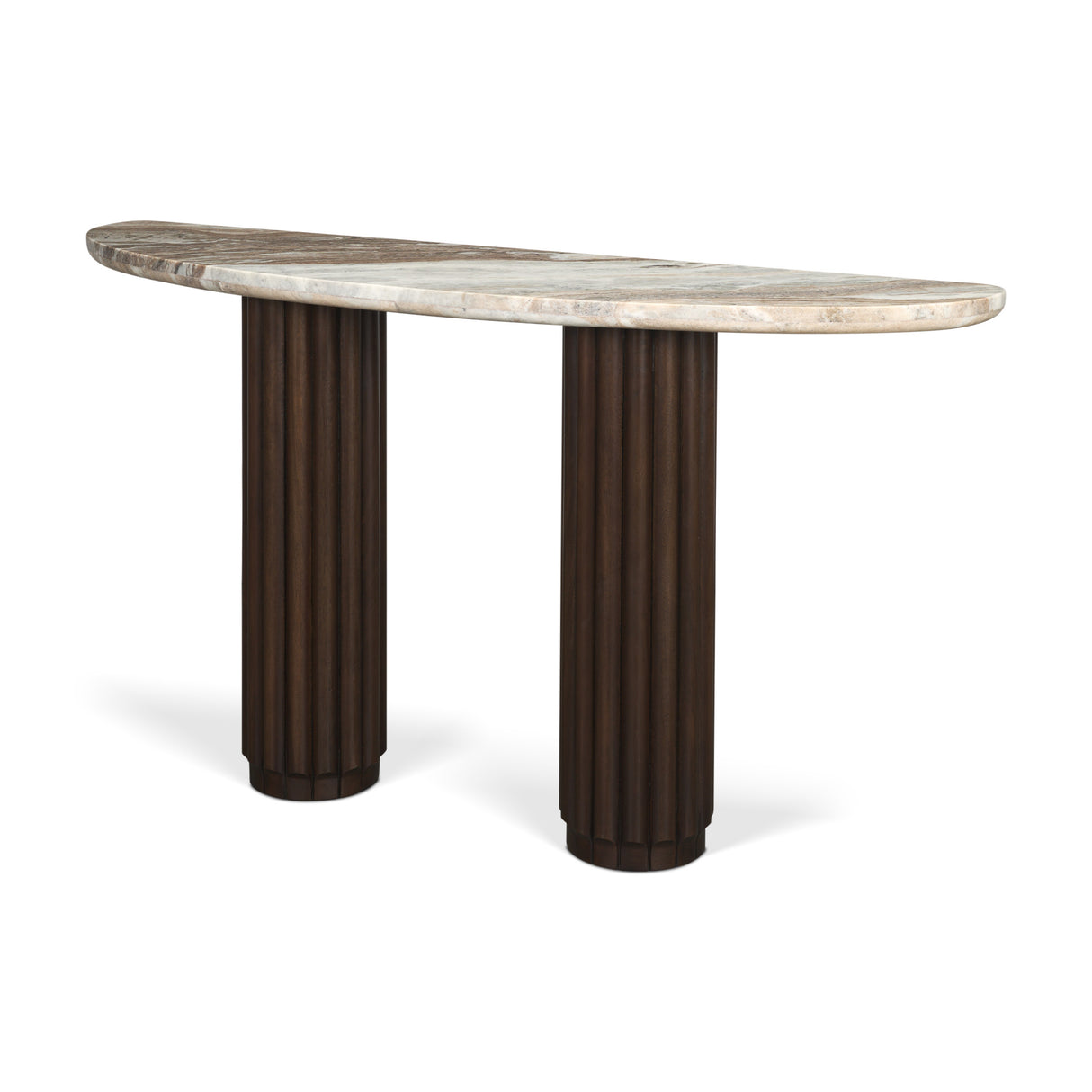 Marbrello Pink Marble Top Dark Brown Fluted Wood Half Moon Console Table Top from Mercana - Luna Furniture