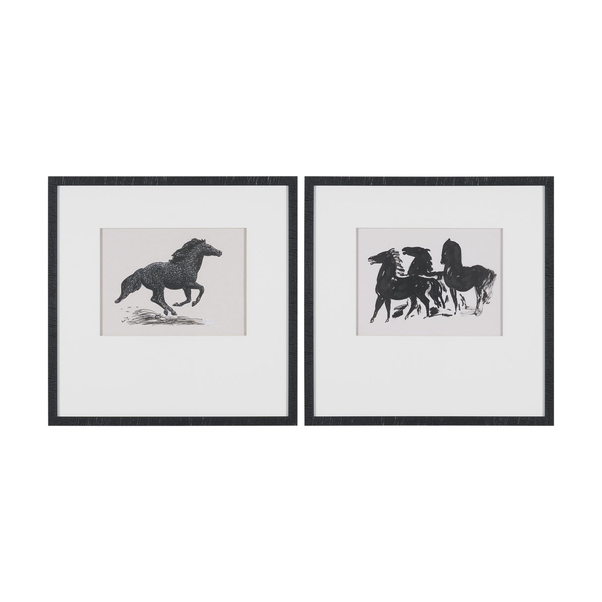Zwarte Paarden (Set of 2) by Leo Gestel Hand-Embellished Framed Artwork Matted under Glass from Mercana - Luna Furniture