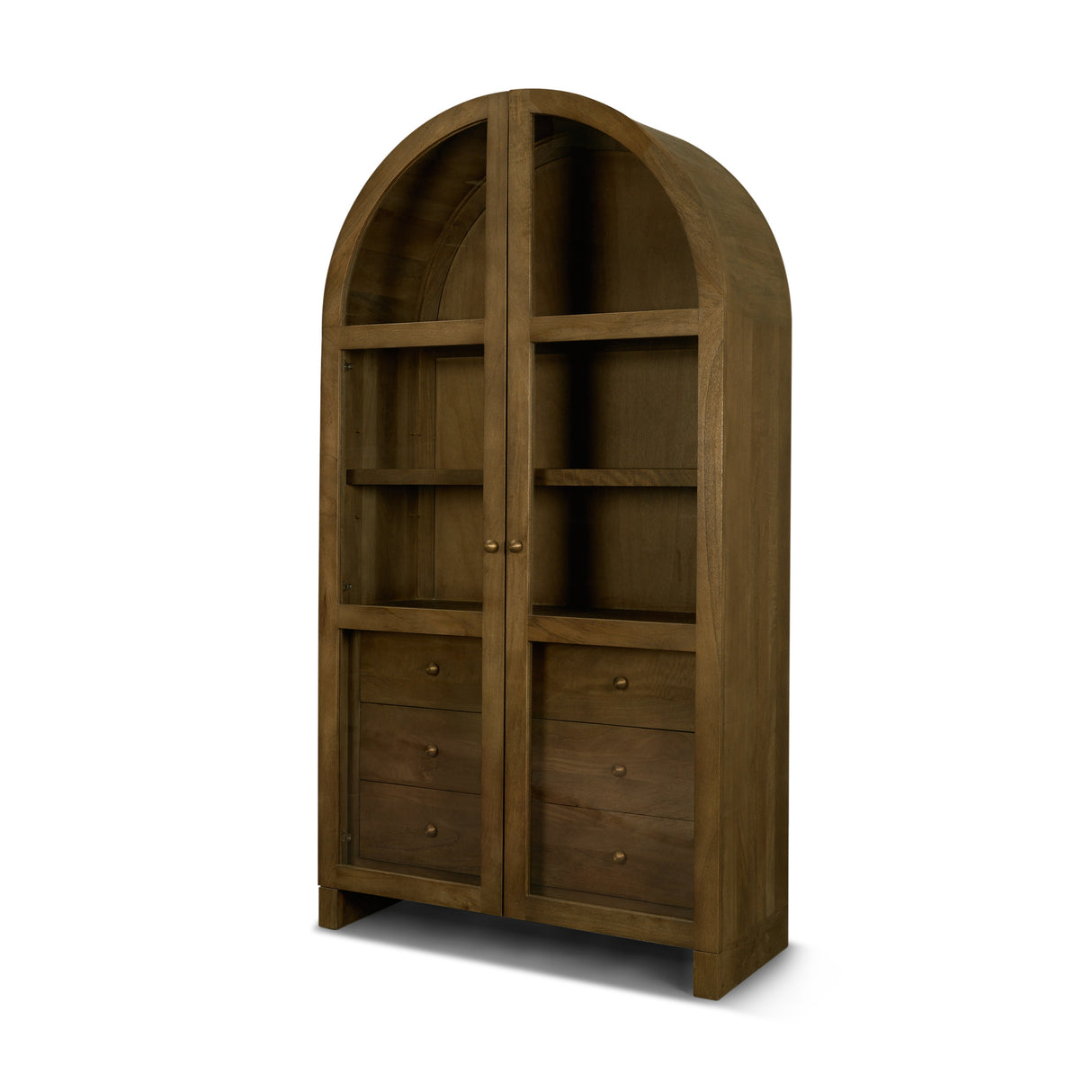 Suri Mid Brown Wood W/Glass Doors Arched Curio Cabinet from Mercana - Luna Furniture