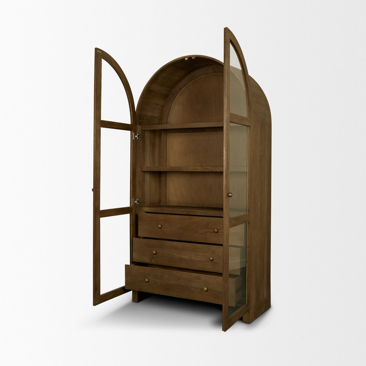 Suri Mid Brown Wood W/Glass Doors Arched Curio Cabinet from Mercana - Luna Furniture