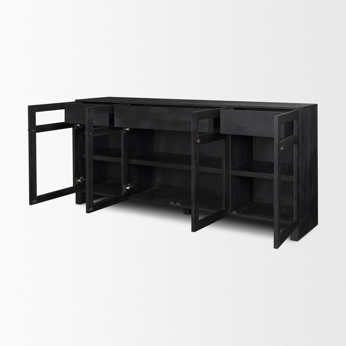 Suri Black Wood w/ Glass 4-Door Closed Sideboard from Mercana - Luna Furniture