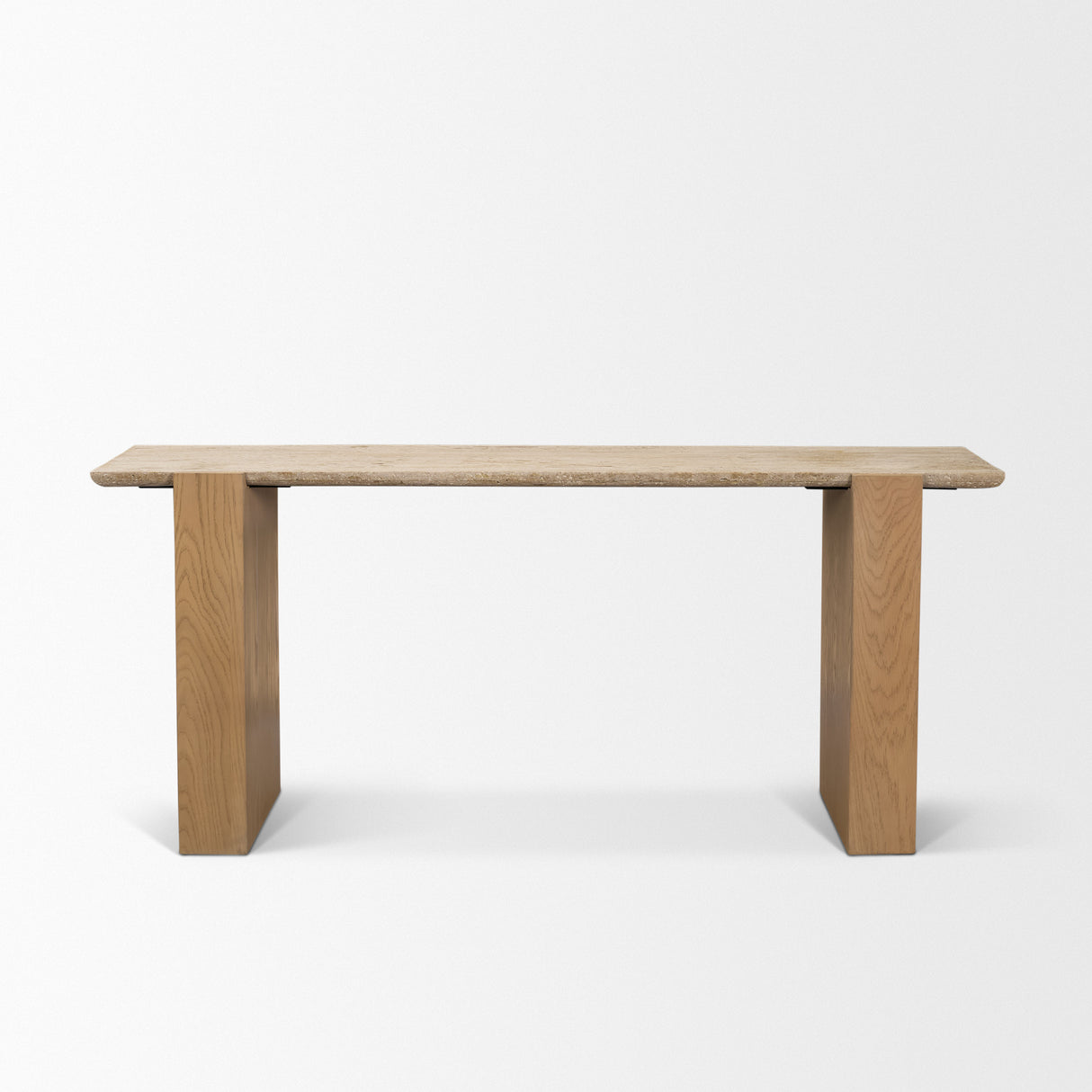Milos Travertine Top w/ Light Brown Oak Wood Console Table from Mercana - Luna Furniture