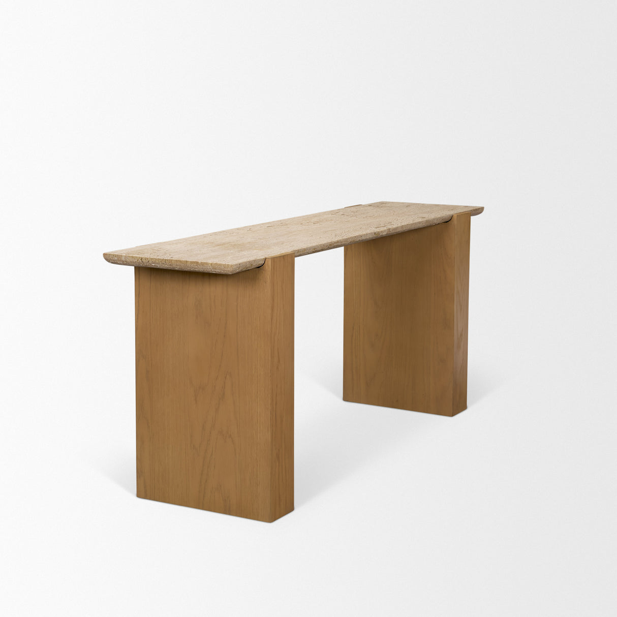 Milos Travertine Top w/ Light Brown Oak Wood Console Table from Mercana - Luna Furniture