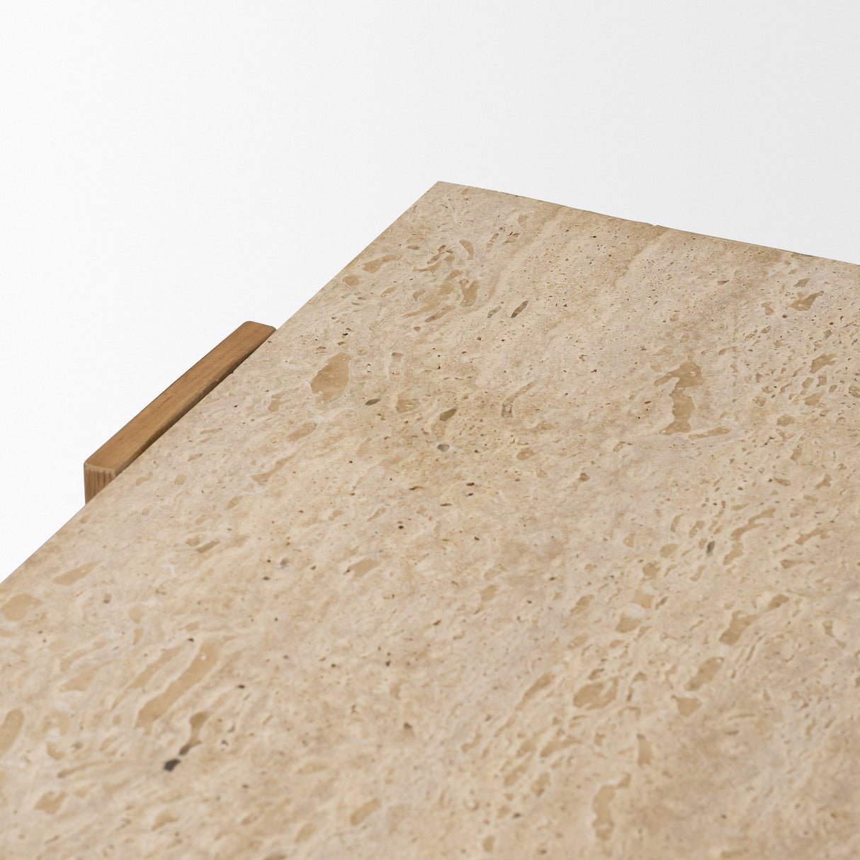 Milos Travertine Top w/ Light Brown Oak Wood Console Table from Mercana - Luna Furniture