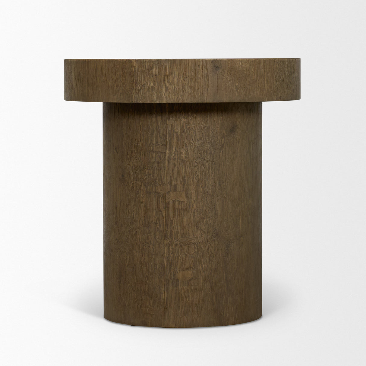 Lyonne Round Medium Brown Oak Wood Pedestal Side Tables from Mercana - Luna Furniture