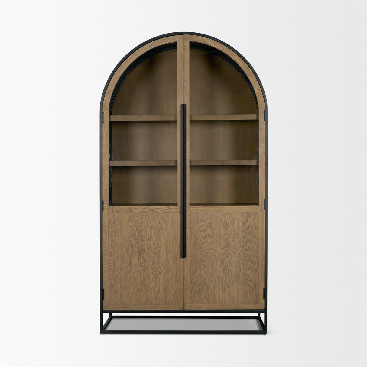 Sloan 47.5W x 80.5H Light Brown W/Black Metal Frame Arched Cabinet from Mercana - Luna Furniture