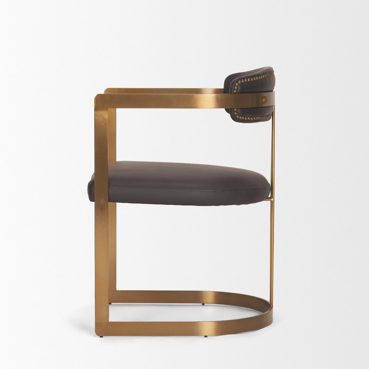 Hollyfield II Charcoal-Brown Leather Seat Gold Iron Frame Dining Chair from Mercana - Luna Furniture