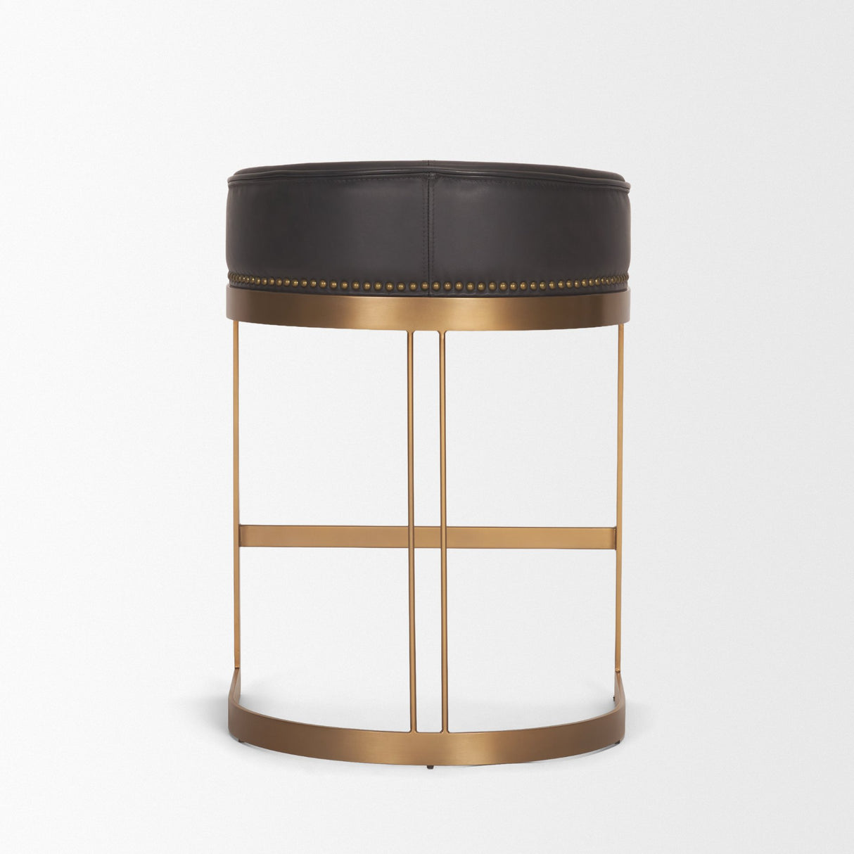 Hollyfield II Charcoal-Brown Leather Seat Gold Metal Base Counter Stool from Mercana - Luna Furniture